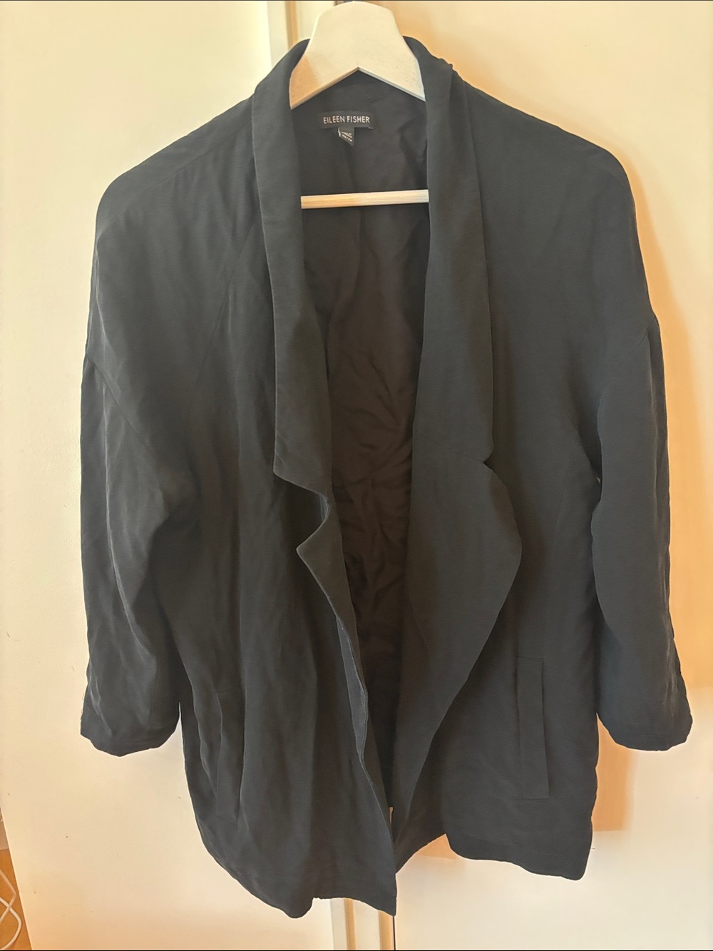 Silk Eileen Fisher Black Draped Open-Front Blazer